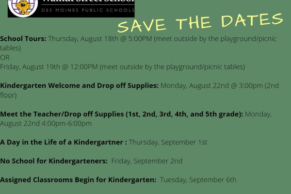 Save the Dates- Beginning of School Year Information